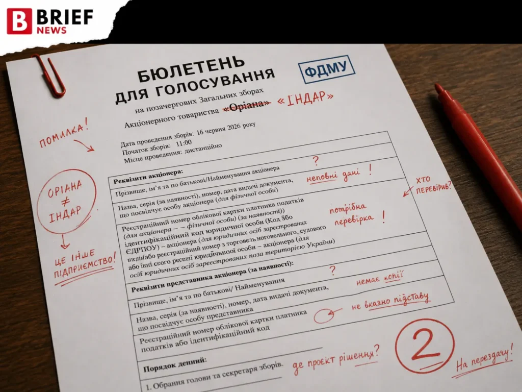 Бюлетень для "Індару", але з "Оріаною"