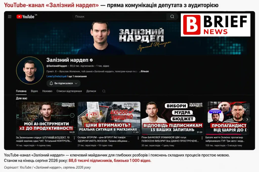 YouTube-канал Ярослава Железняка — «Залізний нардеп»